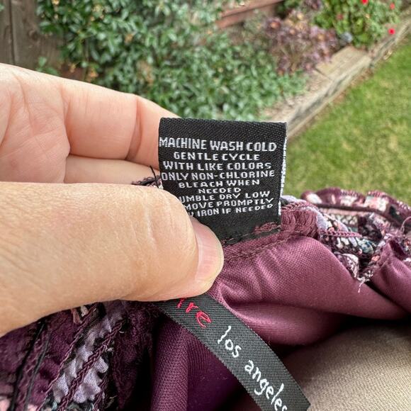 Fire Los Angeles Dress Women's Medium Purple Paisley Boho Peasant Hi Low Hem - Picture 10 of 12